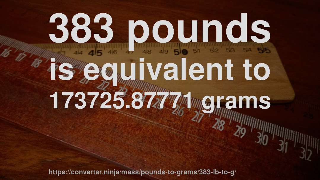 383 pounds is equivalent to 173725.87771 grams