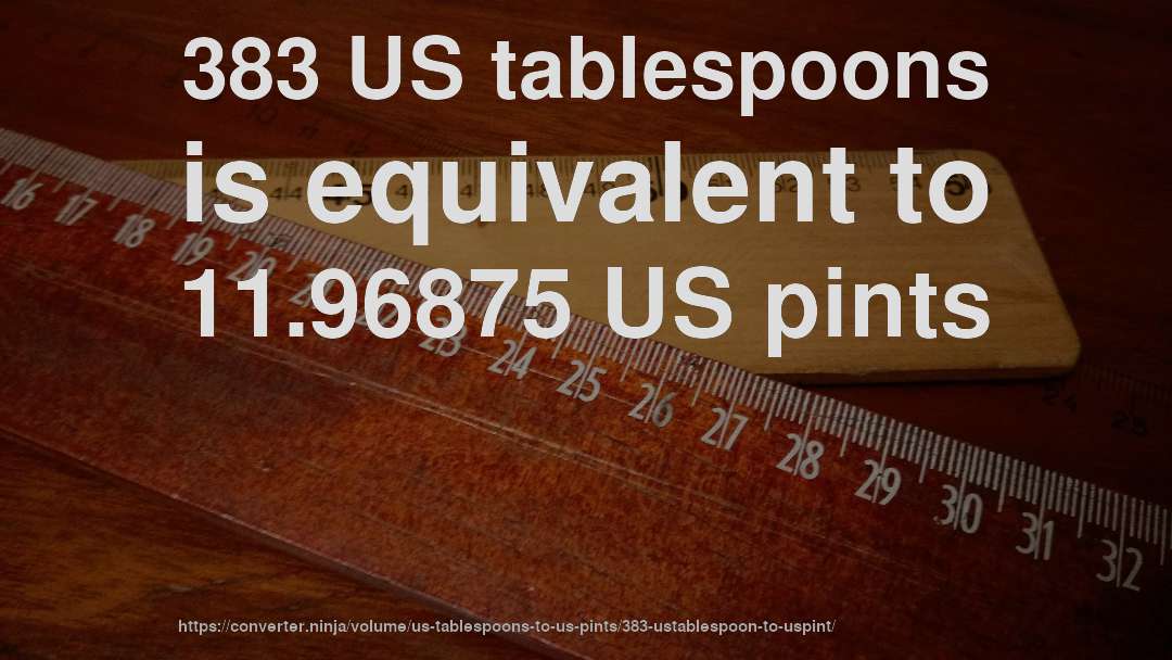 383 US tablespoons is equivalent to 11.96875 US pints