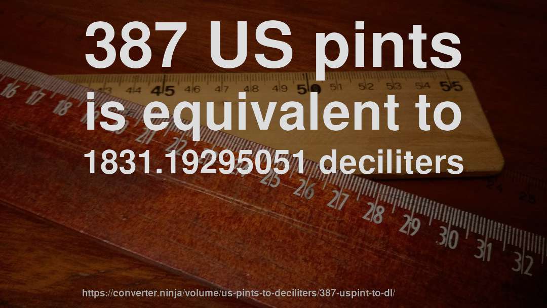 387 US pints is equivalent to 1831.19295051 deciliters