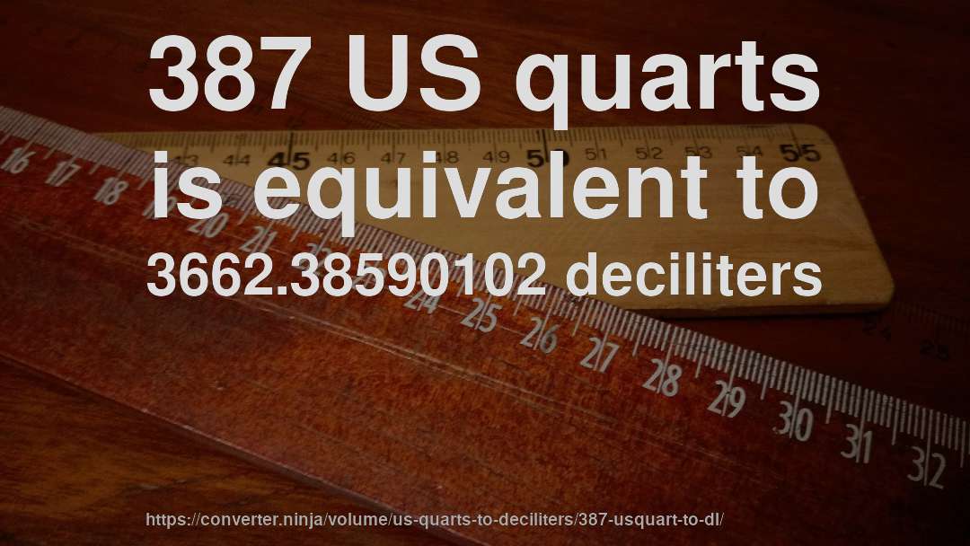 387 US quarts is equivalent to 3662.38590102 deciliters