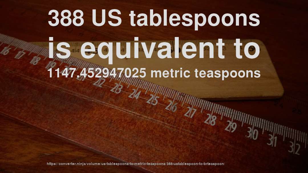 388 US tablespoons is equivalent to 1147.452947025 metric teaspoons