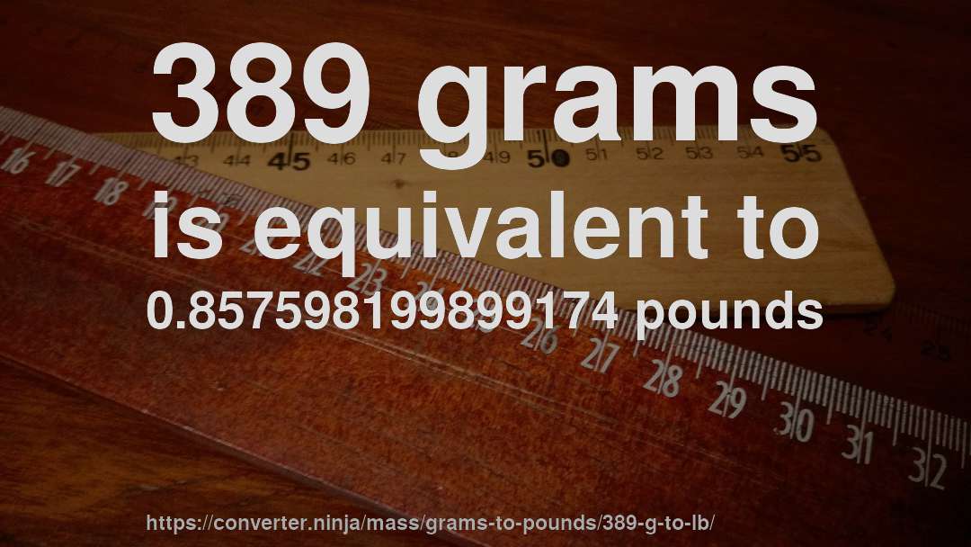 389 grams is equivalent to 0.857598199899174 pounds