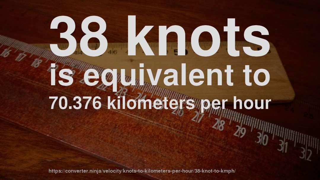 38 knots is equivalent to 70.376 kilometers per hour