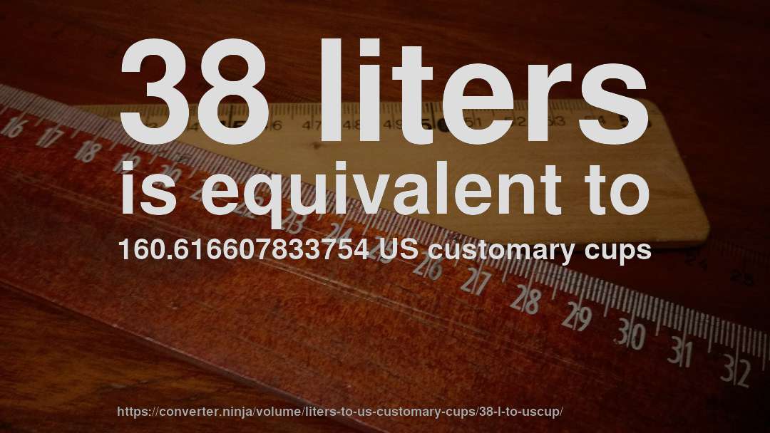 38 liters is equivalent to 160.616607833754 US customary cups