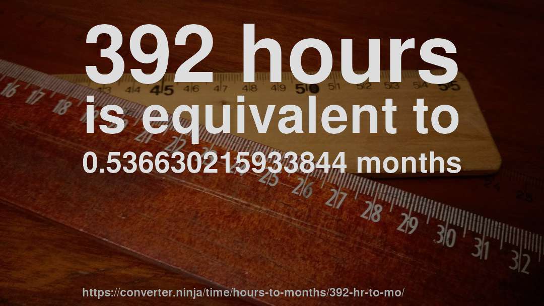 392 hours is equivalent to 0.536630215933844 months