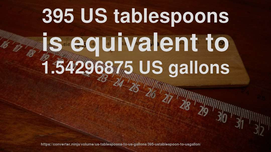 395 US tablespoons is equivalent to 1.54296875 US gallons