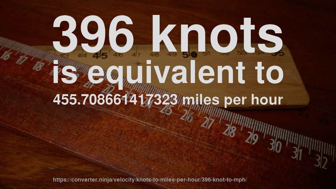 396 knots is equivalent to 455.708661417323 miles per hour