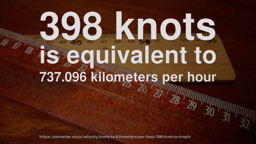 398 knots is equivalent to 737.096 kilometers per hour