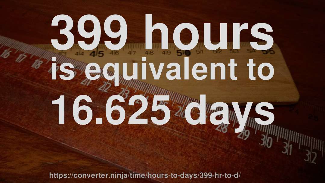 399 hours is equivalent to 16.625 days