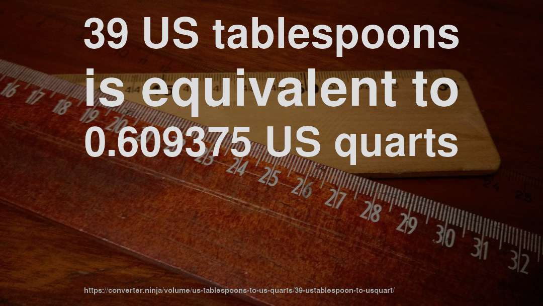 39 US tablespoons is equivalent to 0.609375 US quarts