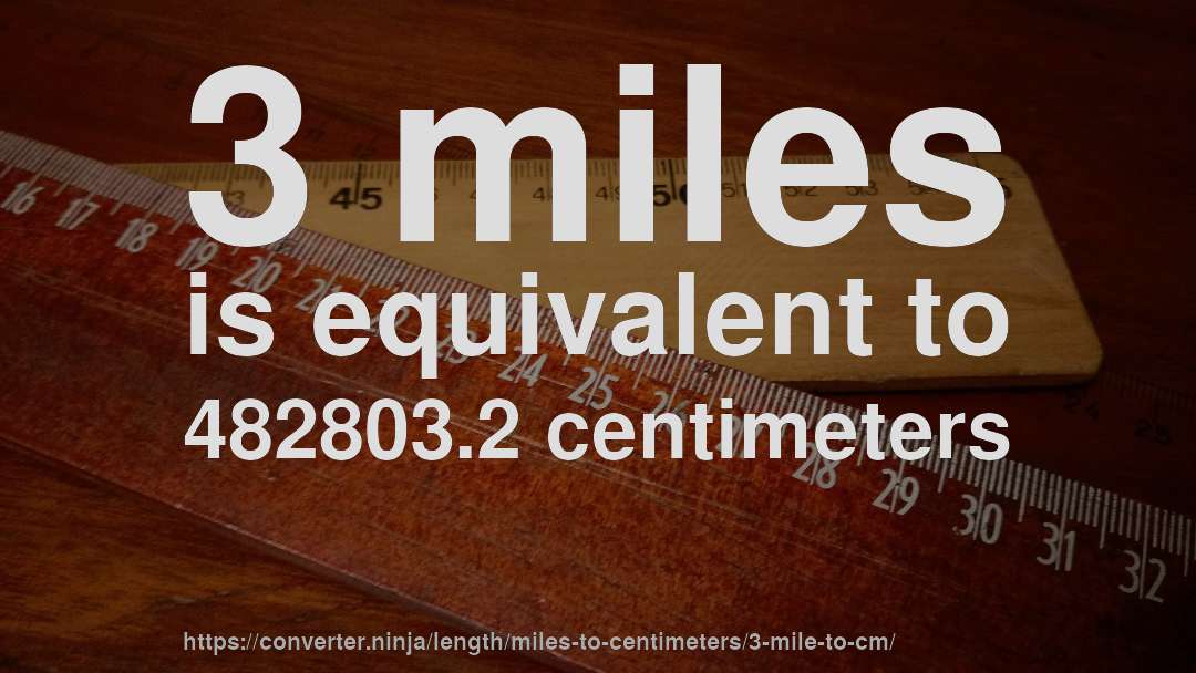 3 miles is equivalent to 482803.2 centimeters