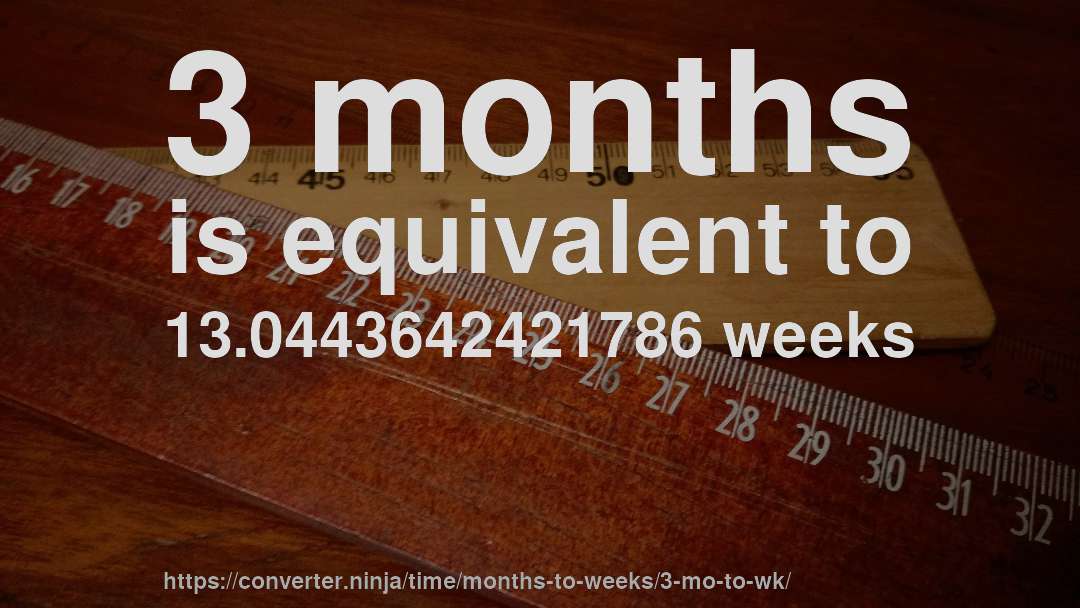3 months is equivalent to 13.0443642421786 weeks