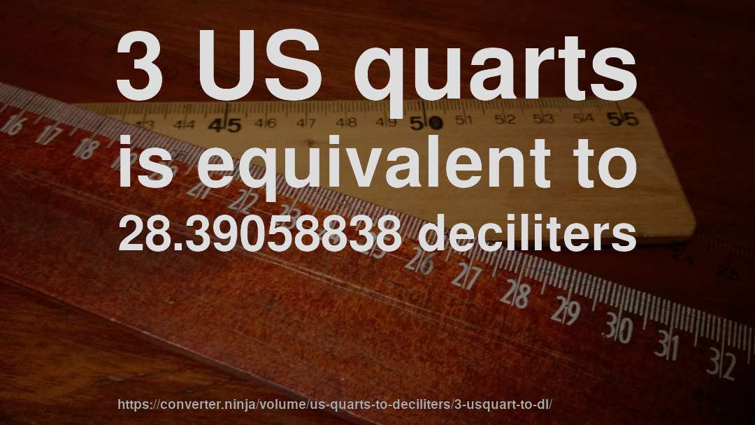 3 US quarts is equivalent to 28.39058838 deciliters