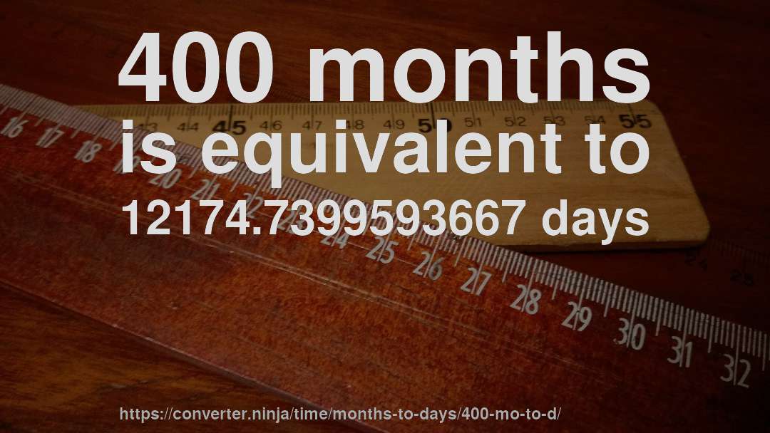 400 months is equivalent to 12174.7399593667 days