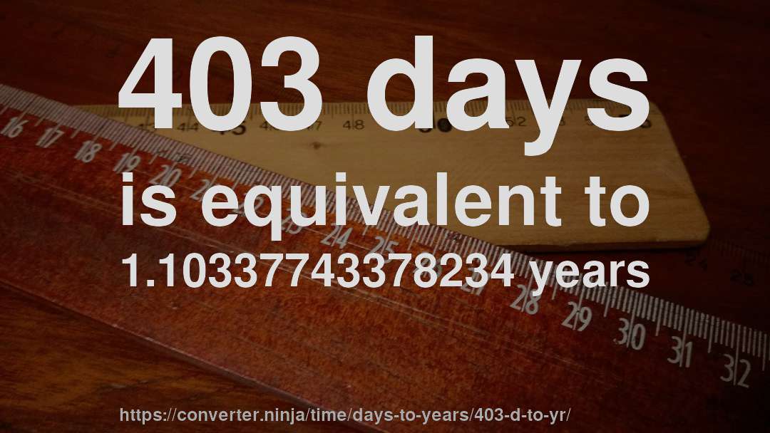 403 days is equivalent to 1.10337743378234 years