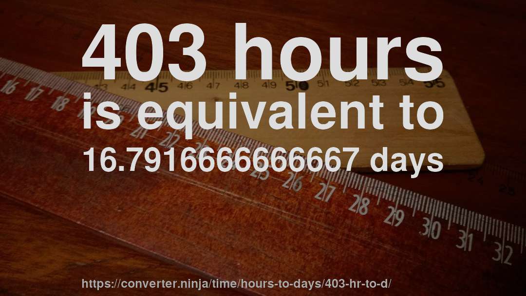 403 hours is equivalent to 16.7916666666667 days
