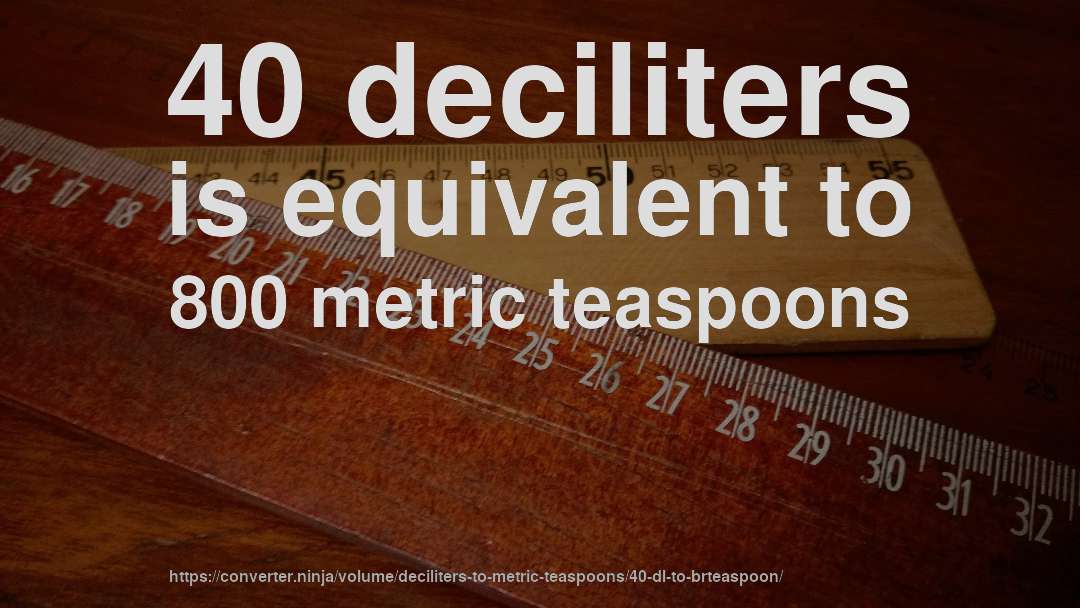 40 deciliters is equivalent to 800 metric teaspoons