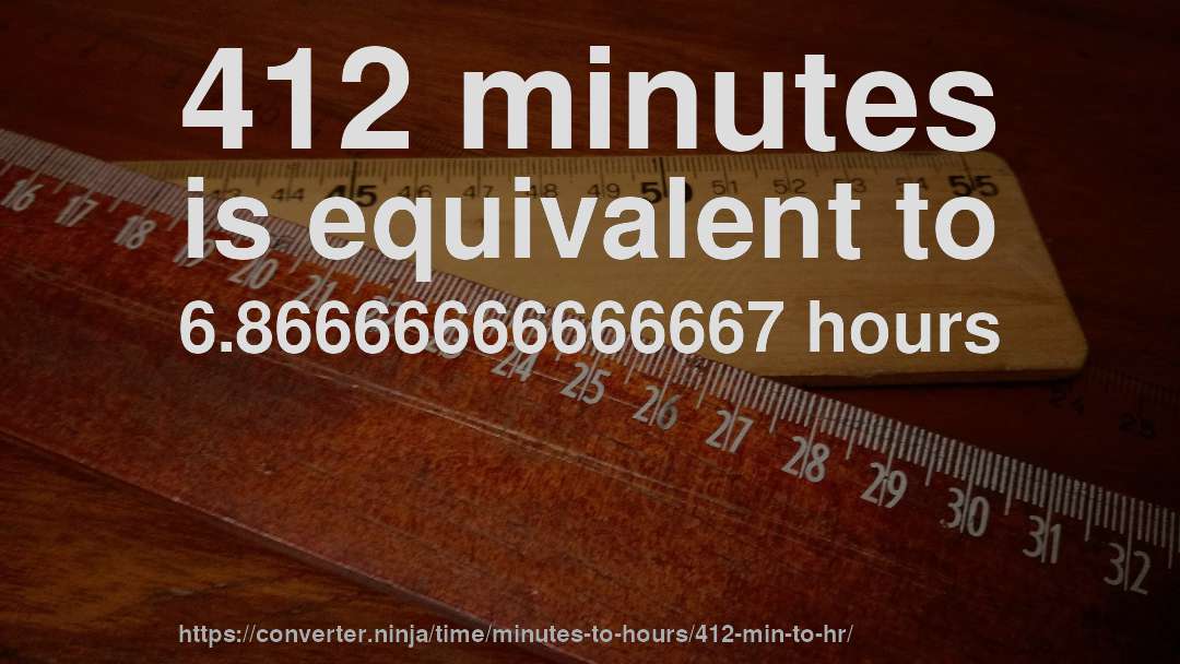 412 minutes is equivalent to 6.86666666666667 hours