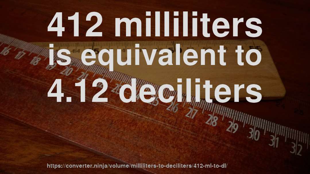 412 milliliters is equivalent to 4.12 deciliters