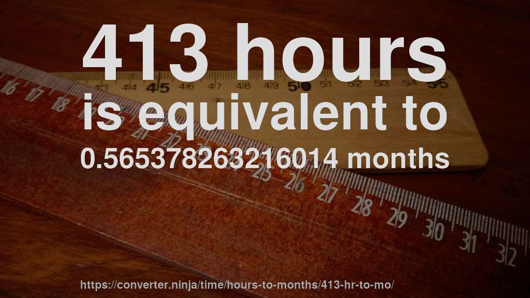 413 hours is equivalent to 0.565378263216014 months