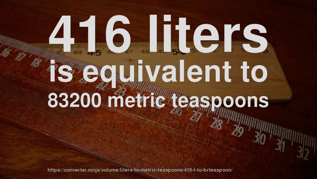 416 liters is equivalent to 83200 metric teaspoons