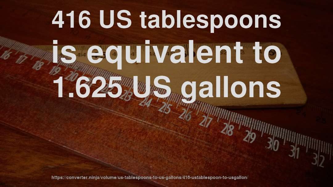 416 US tablespoons is equivalent to 1.625 US gallons