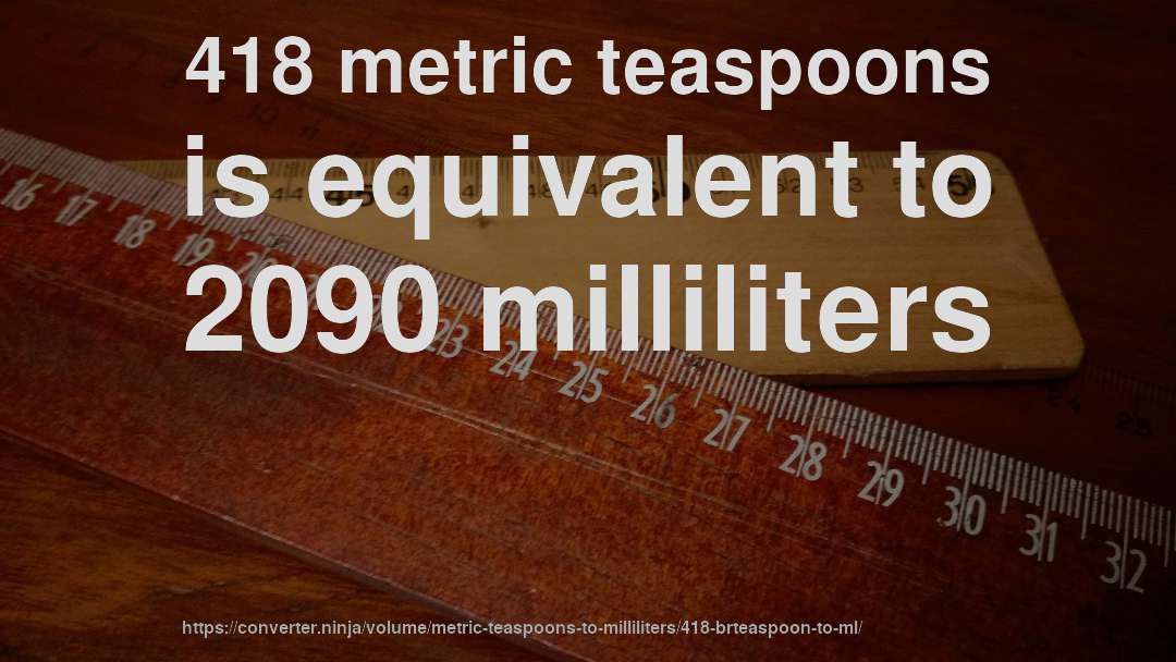 418 metric teaspoons is equivalent to 2090 milliliters