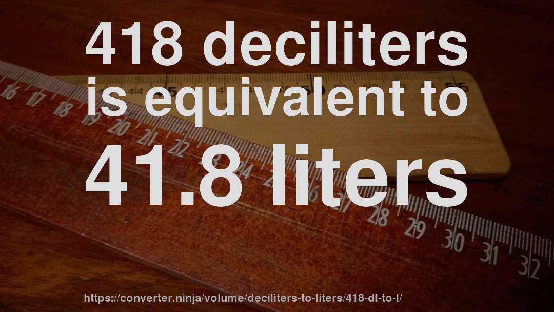 418 deciliters is equivalent to 41.8 liters