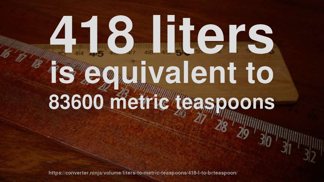 418 liters is equivalent to 83600 metric teaspoons
