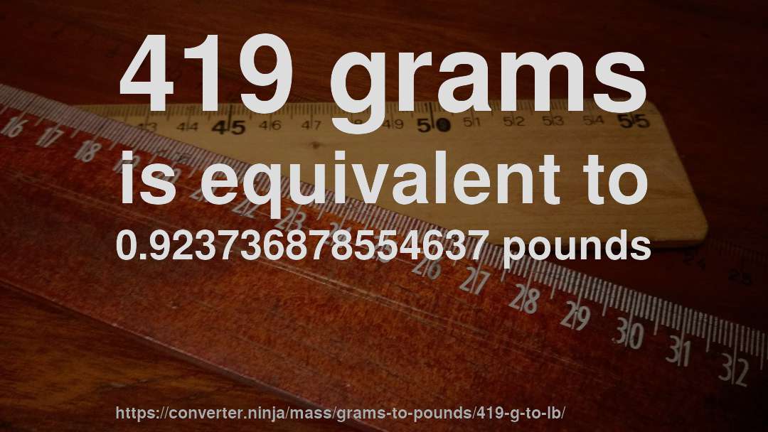 419 grams is equivalent to 0.923736878554637 pounds