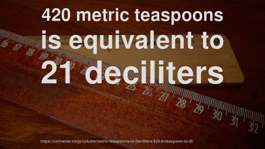 420 metric teaspoons is equivalent to 21 deciliters