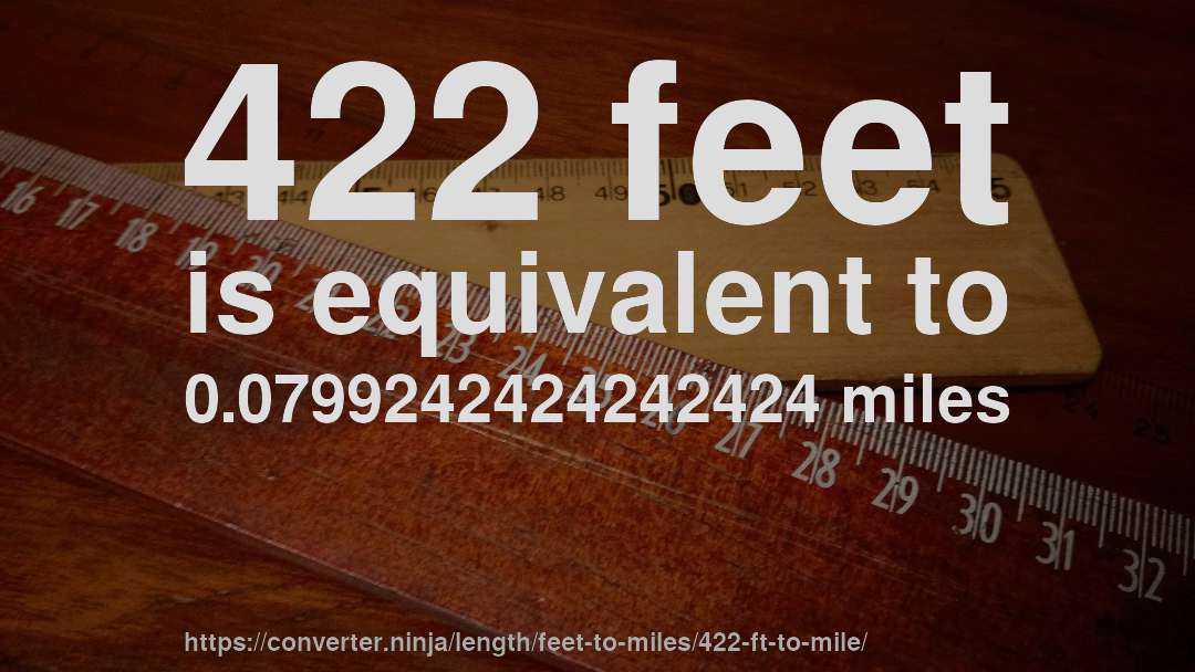 422 feet is equivalent to 0.0799242424242424 miles