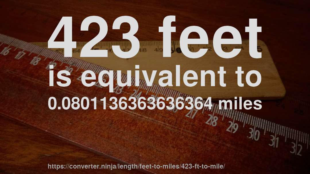 423 feet is equivalent to 0.0801136363636364 miles