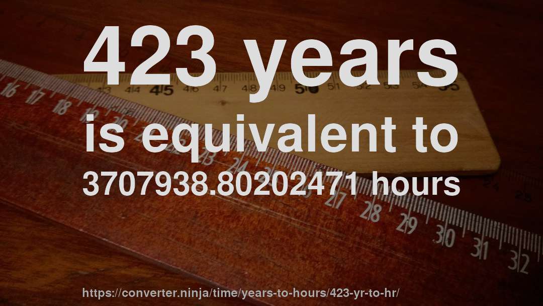 423 years is equivalent to 3707938.80202471 hours