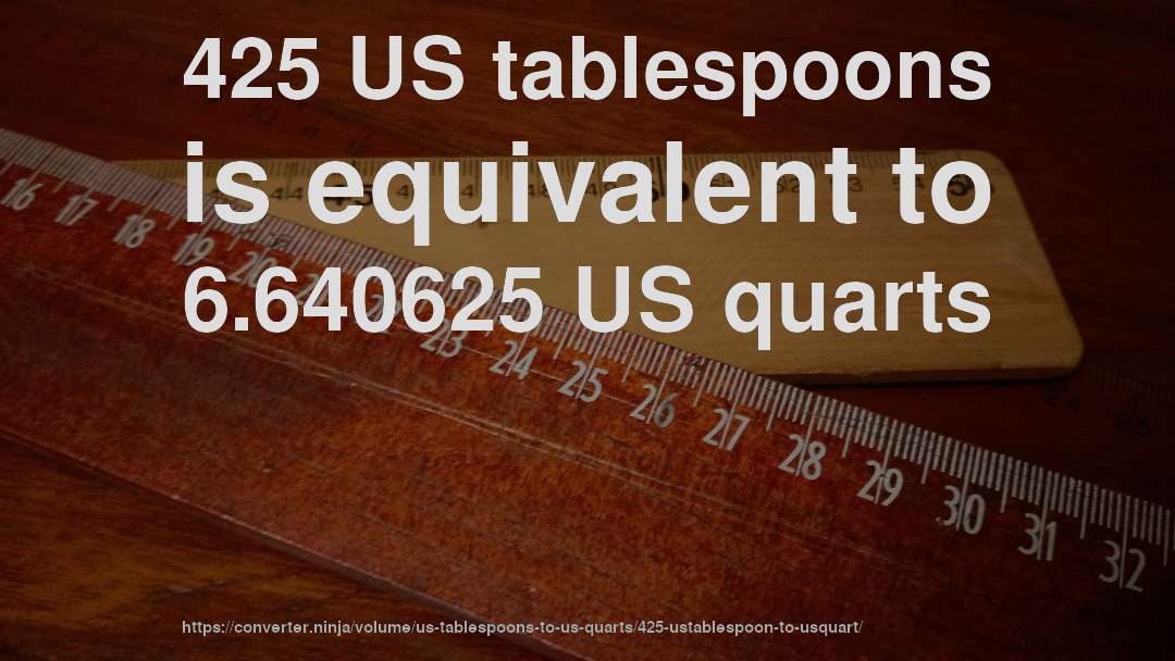 425 US tablespoons is equivalent to 6.640625 US quarts