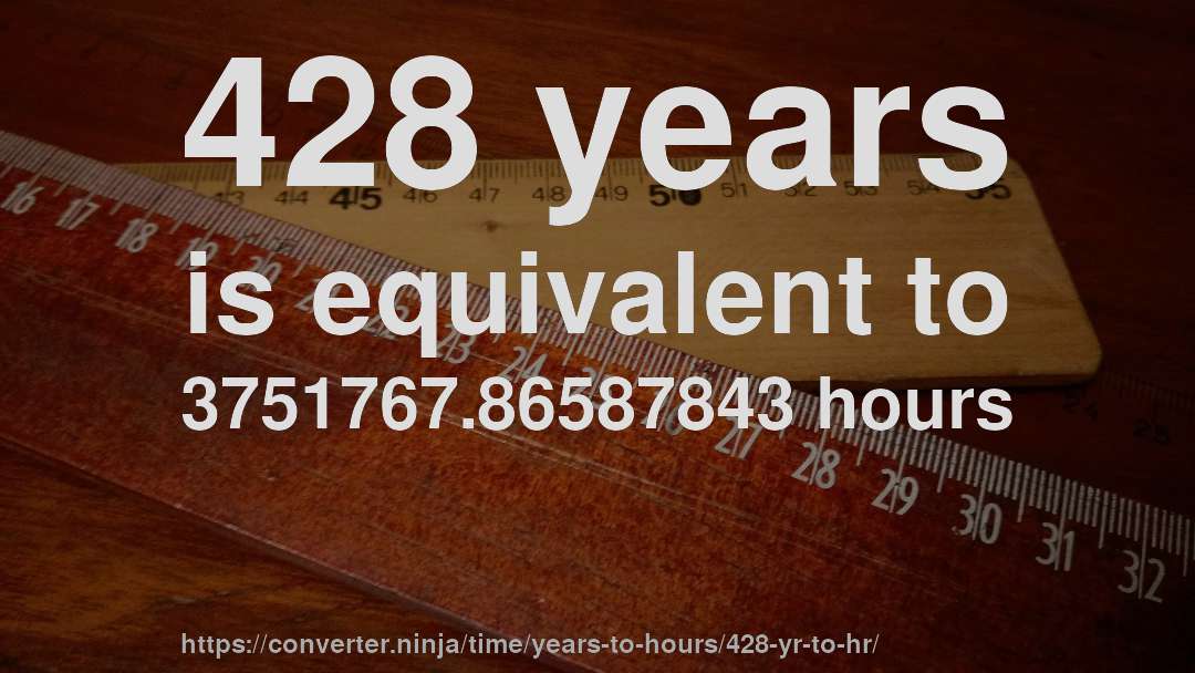 428 years is equivalent to 3751767.86587843 hours