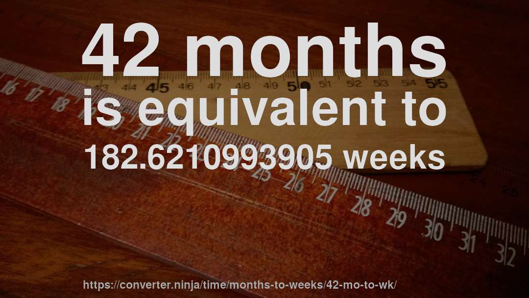 42 months is equivalent to 182.6210993905 weeks
