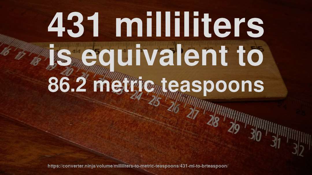 431 milliliters is equivalent to 86.2 metric teaspoons