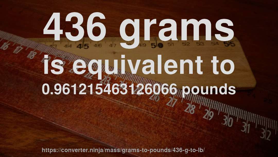 436 grams is equivalent to 0.961215463126066 pounds