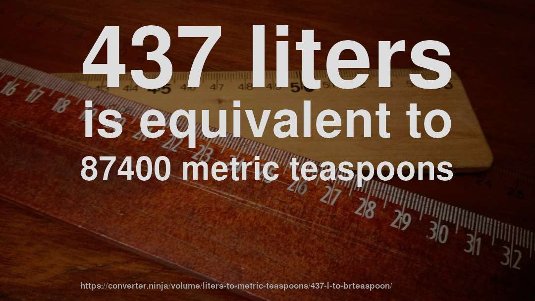437 liters is equivalent to 87400 metric teaspoons