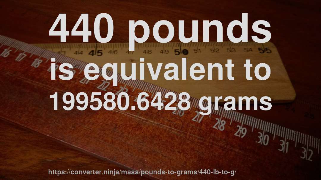 440 pounds is equivalent to 199580.6428 grams