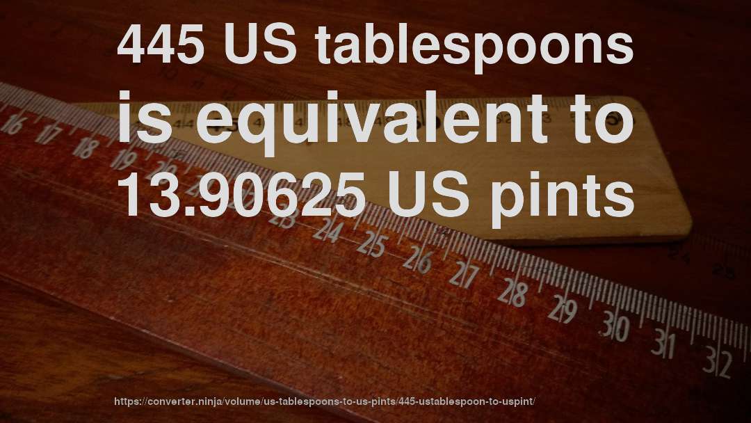 445 US tablespoons is equivalent to 13.90625 US pints