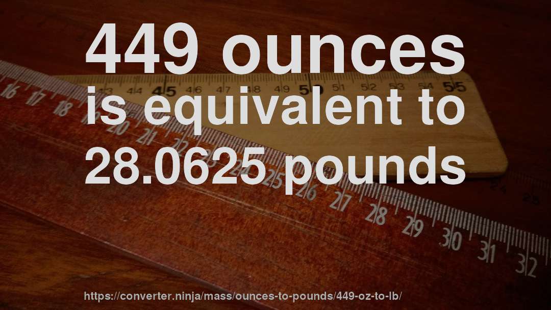 449 ounces is equivalent to 28.0625 pounds