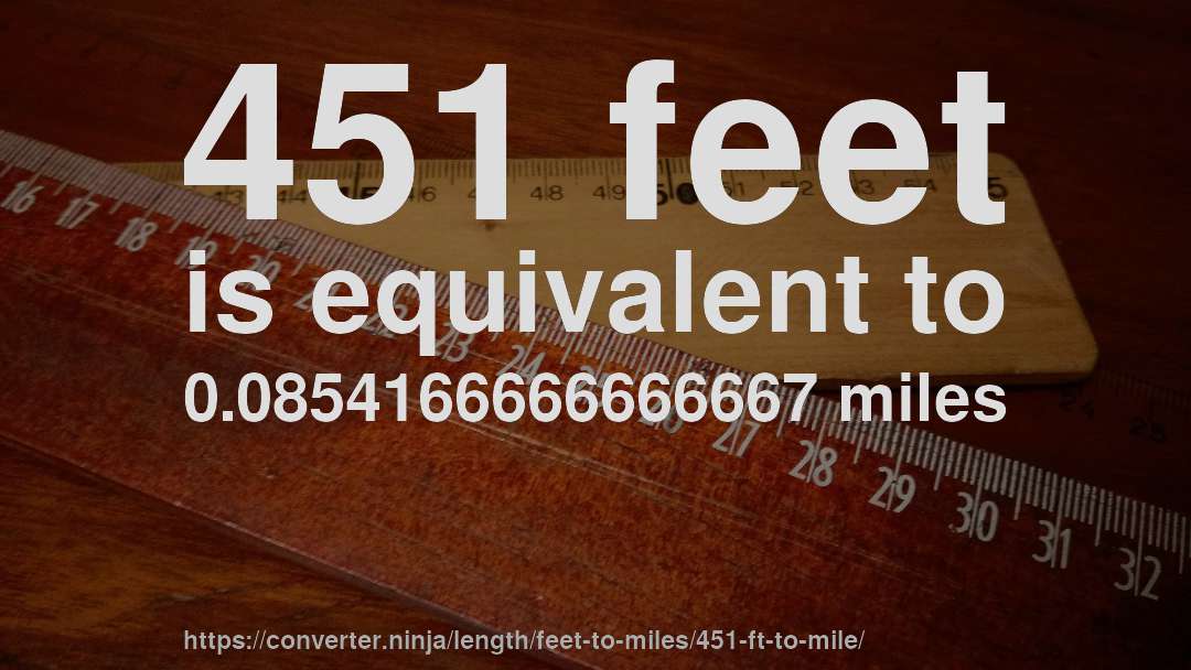 451 feet is equivalent to 0.0854166666666667 miles