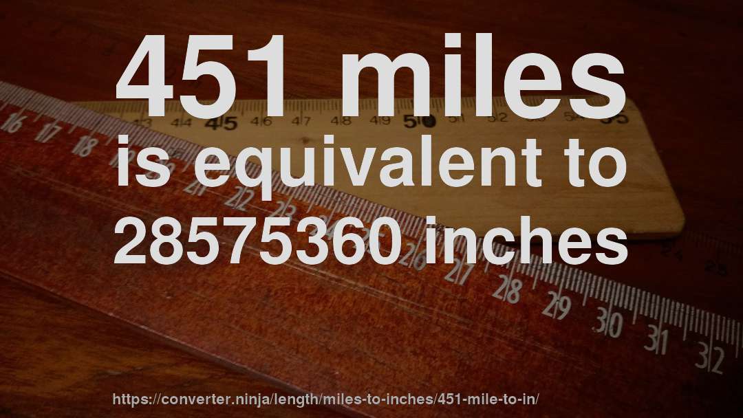 451 miles is equivalent to 28575360 inches