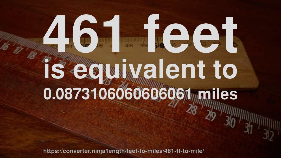 461 feet is equivalent to 0.0873106060606061 miles