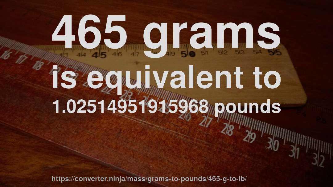 465 grams is equivalent to 1.02514951915968 pounds