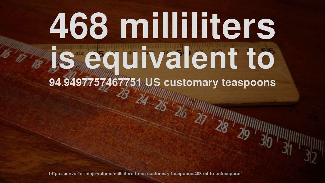468 milliliters is equivalent to 94.9497757467751 US customary teaspoons