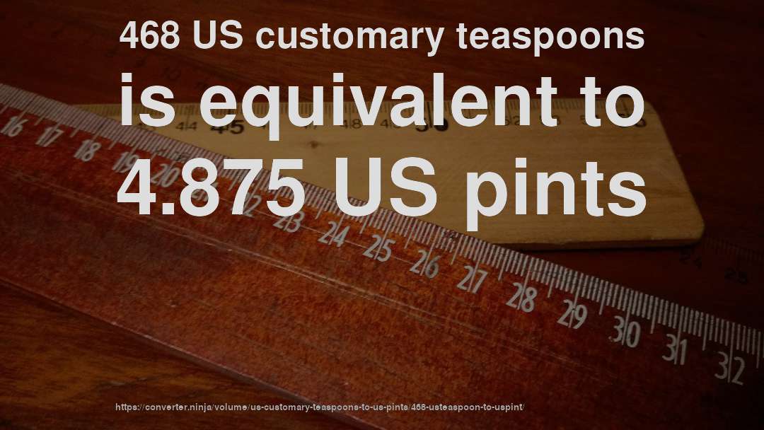 468 US customary teaspoons is equivalent to 4.875 US pints
