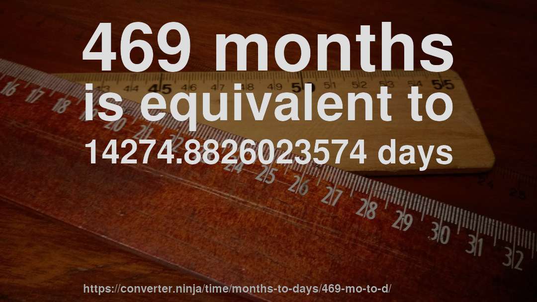 469 months is equivalent to 14274.8826023574 days